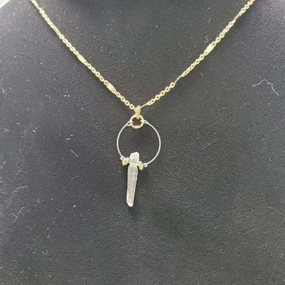 Charming Charlie 2 necklace set - clear quartz gold chain & gray velvet neck - Picture 3 of 7